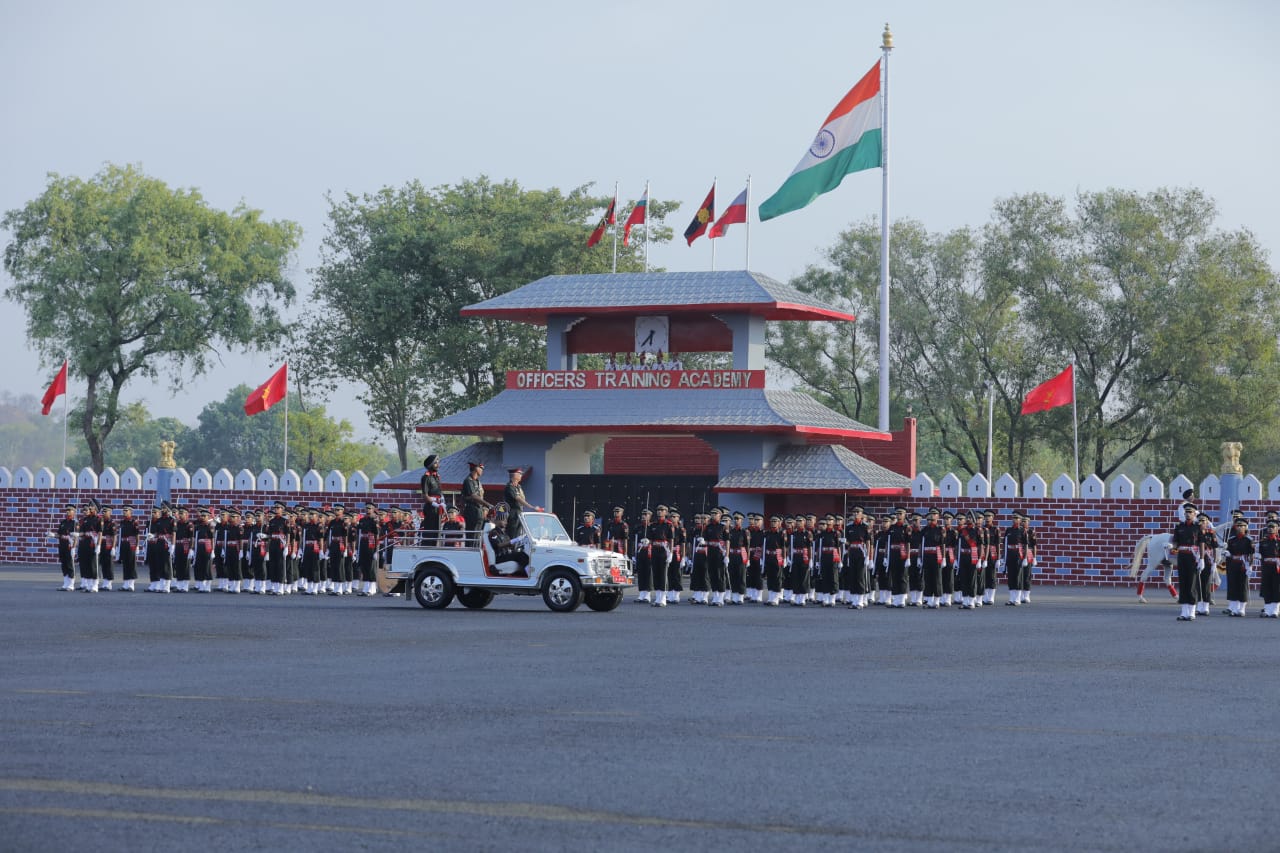 Lt Gen Manoj Mukund Naravane, PVSM, AVSM, SM, VSM , GOC-in-C, Eastern Command reviewing the Passing Out Course at Officers’ Training Academy, Gaya on 08 Jun 2019