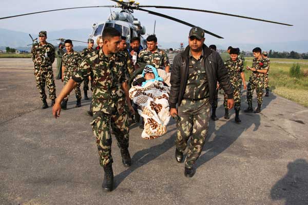 Evacuated people from earthquake hit Nepal